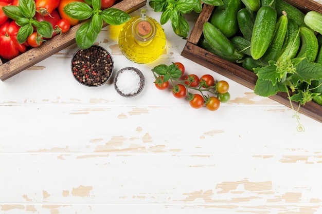 assorted fresh ingredients on wooden table